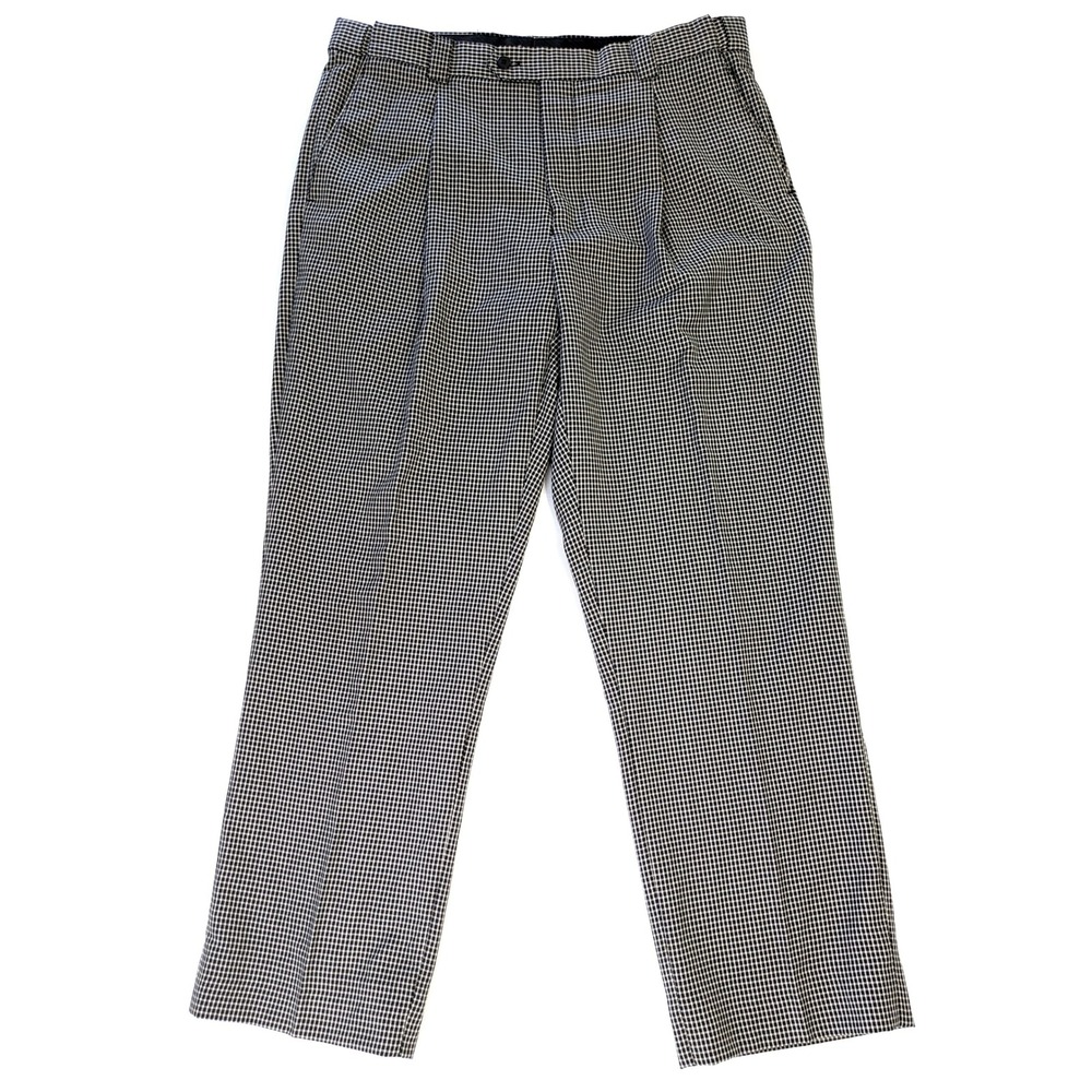 Falcone Mens Pleated Dress Pants Black White Micro Check Trousers 35R RN63827